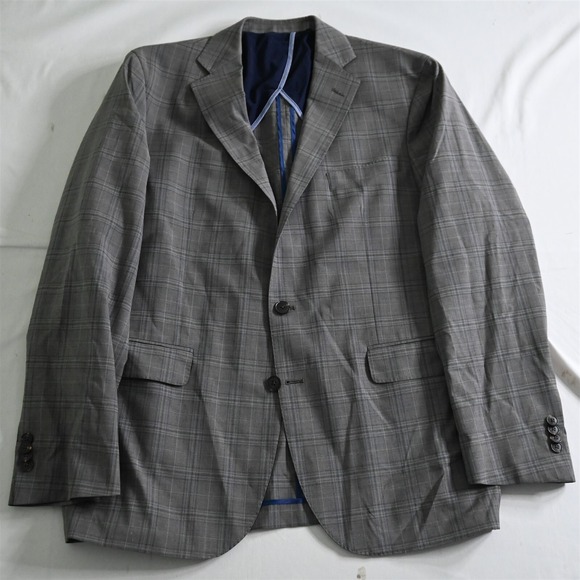 Cole Haan 44R Brown Plaid Grand OS Wool Stretch Mens Blazer Jacket Sport Coat